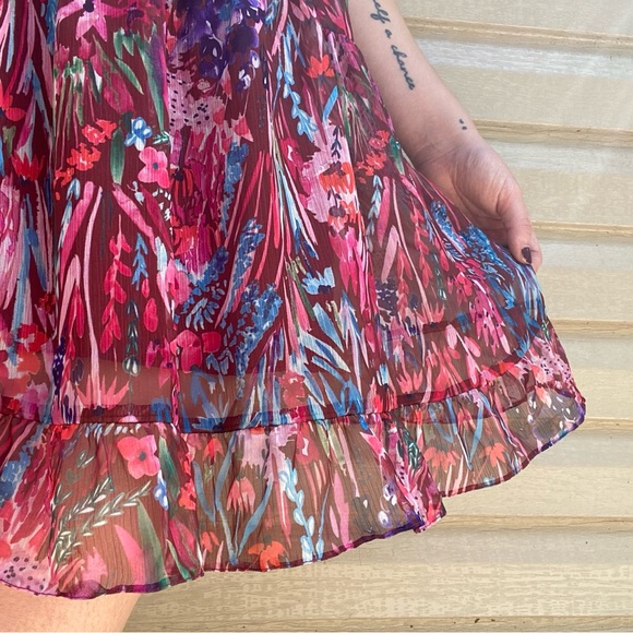 Amanda Uprichard Mini Dress in Bloom Size M Floral Flutter Sleeve Chiffon - Picture 3 of 6